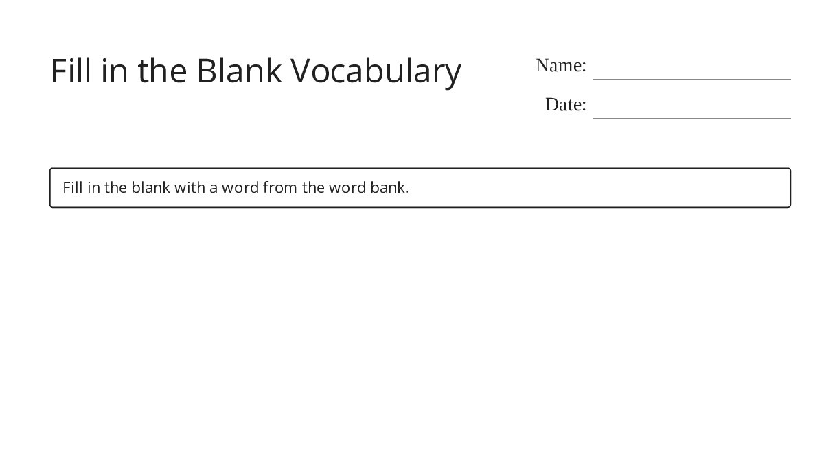Fill in the Blank Vocabulary - My Worksheet Maker: Create Your Own ...