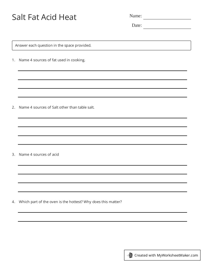 Salt Fat Acid Heat My Worksheet Maker Create Your Own Worksheets