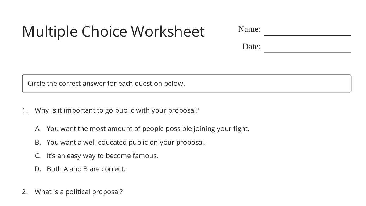 Multiple Choice Worksheet - My Worksheet Maker: Create Your Own Worksheets