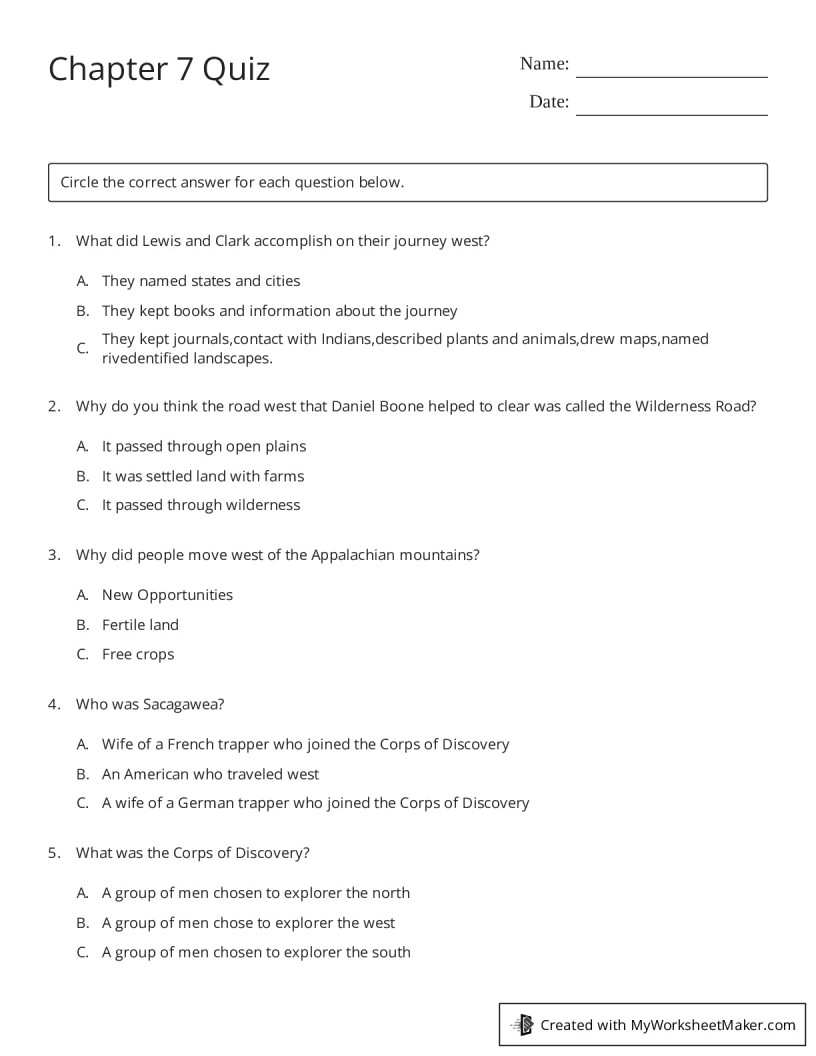 Chapter 7 Quiz My Worksheet Maker Create Your Own Worksheets