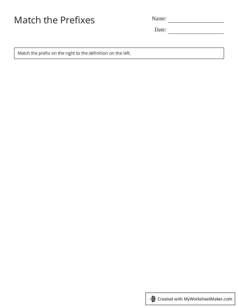 Match the Prefixes - My Worksheet Maker: Create Your Own Worksheets