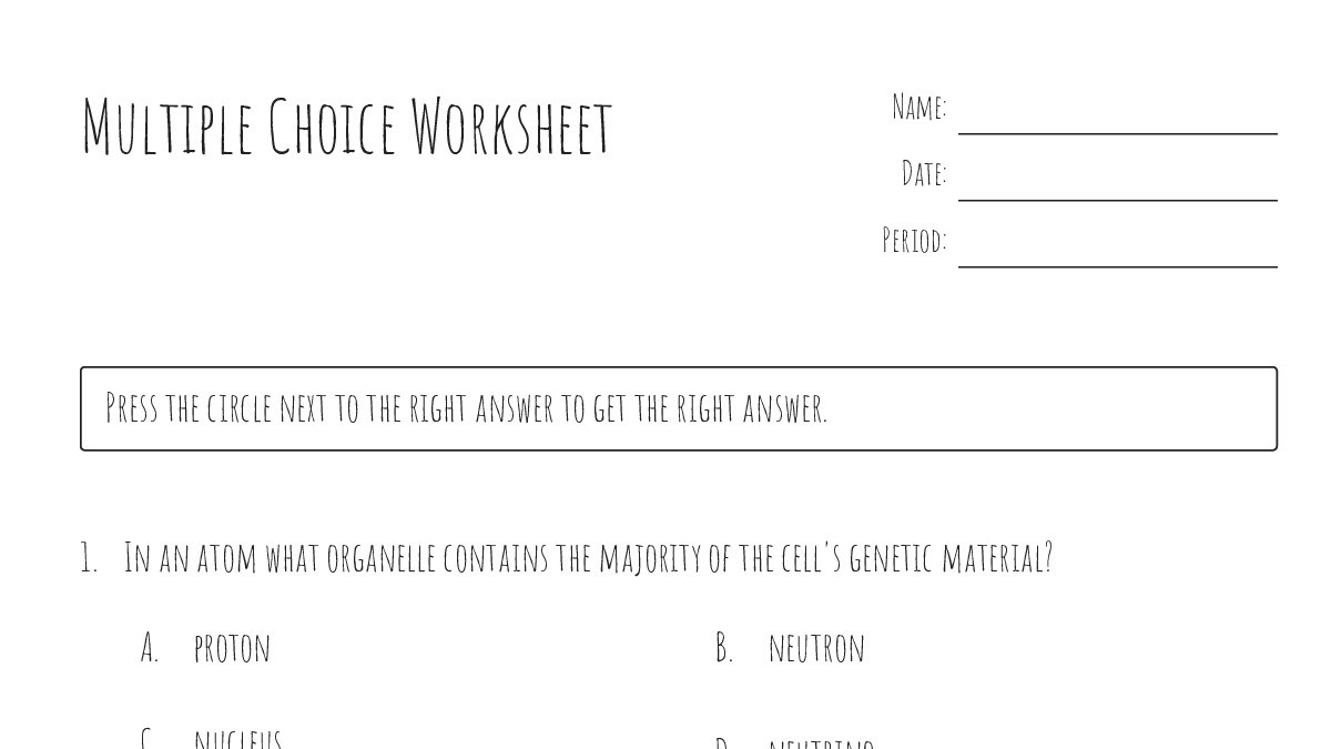 Multiple Choice Worksheet - My Worksheet Maker: Create Your Own Worksheets