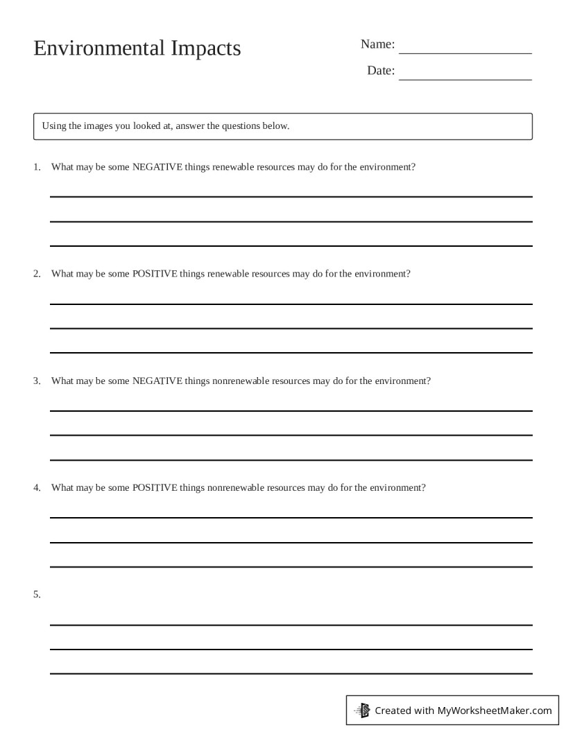 Environmental Impacts - My Worksheet Maker: Create Your Own Worksheets