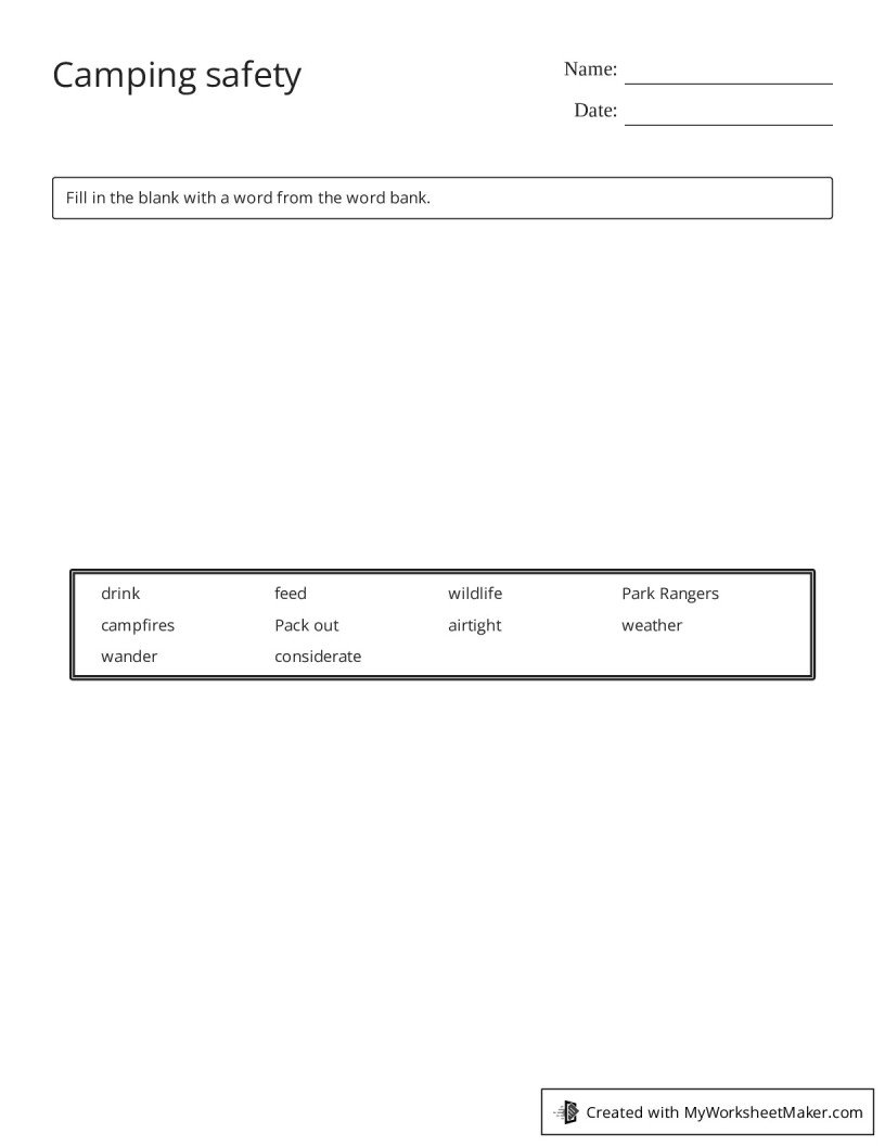 Camping safety My Worksheet Maker Create Your Own Worksheets