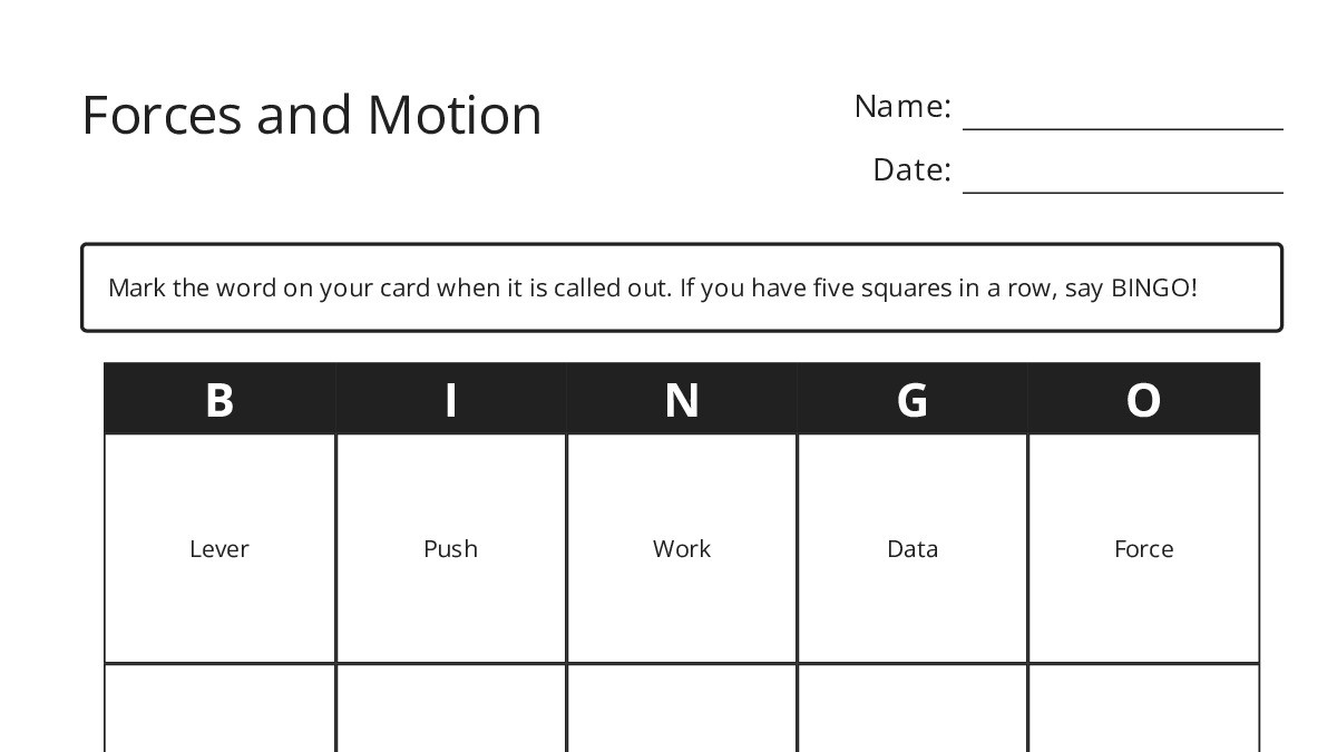 Forces and Motion - My Bingo Maker: Create Your Own Bingo Cards