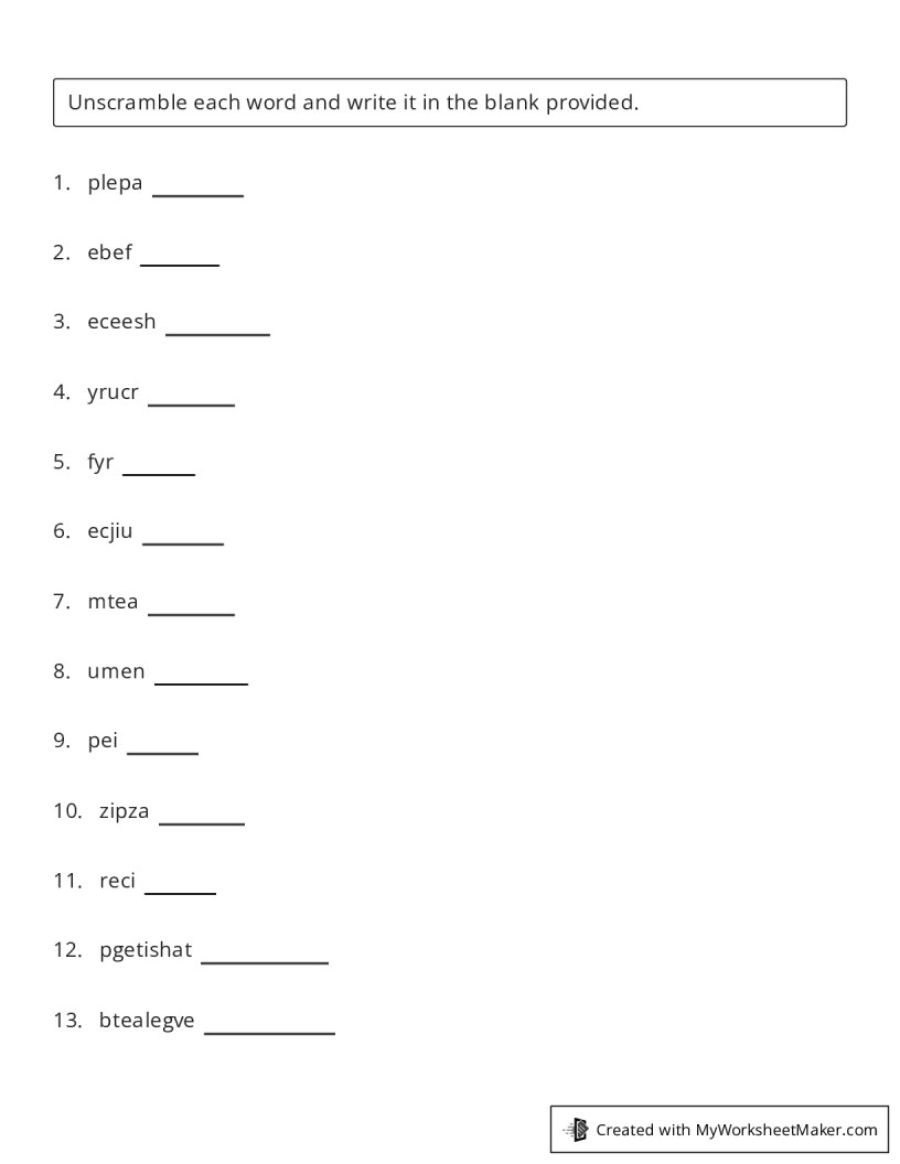 Word scramble my worksheet maker create your own worksheets