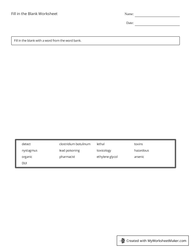 Fill in the Blank Worksheet My Worksheet Maker Create Your Own
