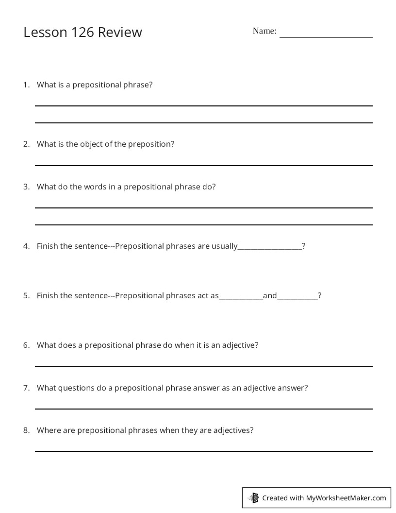 Lesson 126 Review - My Worksheet Maker: Create Your Own Worksheets