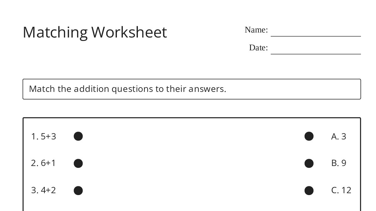 Matching Worksheet - My Worksheet Maker: Create Your Own Worksheets