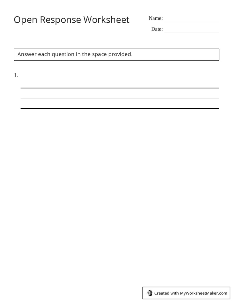 Open Response Worksheet - My Worksheet Maker: Create Your Own Worksheets