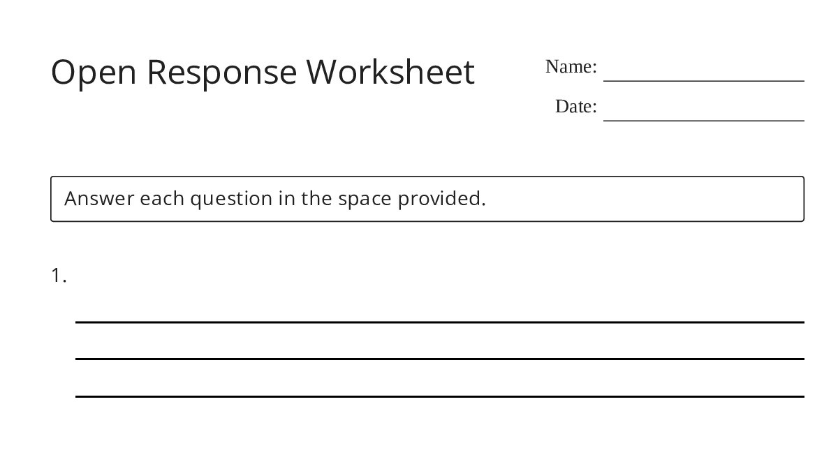 Open Response Worksheet - My Worksheet Maker: Create Your Own Worksheets