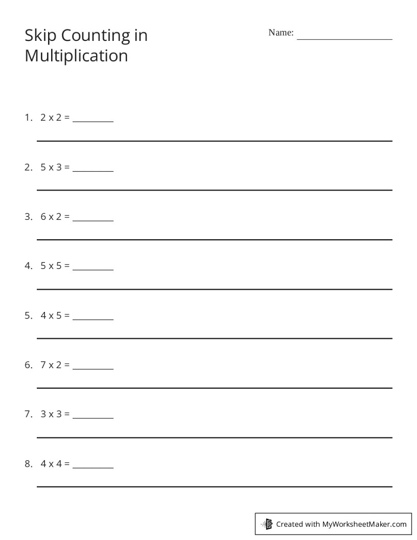 Skip Counting in Multiplication - My Worksheet Maker: Create Your Own ...