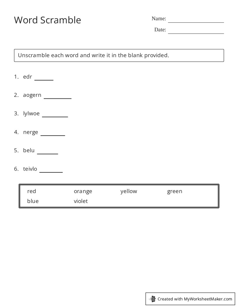 Word Scramble - My Worksheet Maker: Create Your Own Worksheets