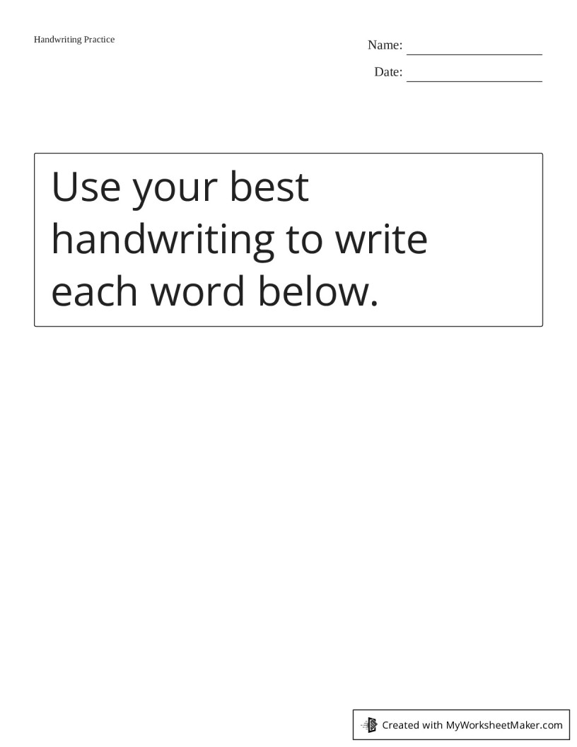 Handwriting Practice - My Worksheet Maker: Create Your Own Worksheets