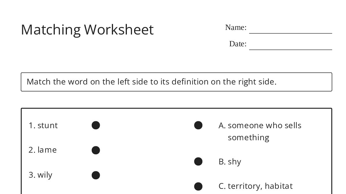 Matching Worksheet - My Worksheet Maker: Create Your Own Worksheets