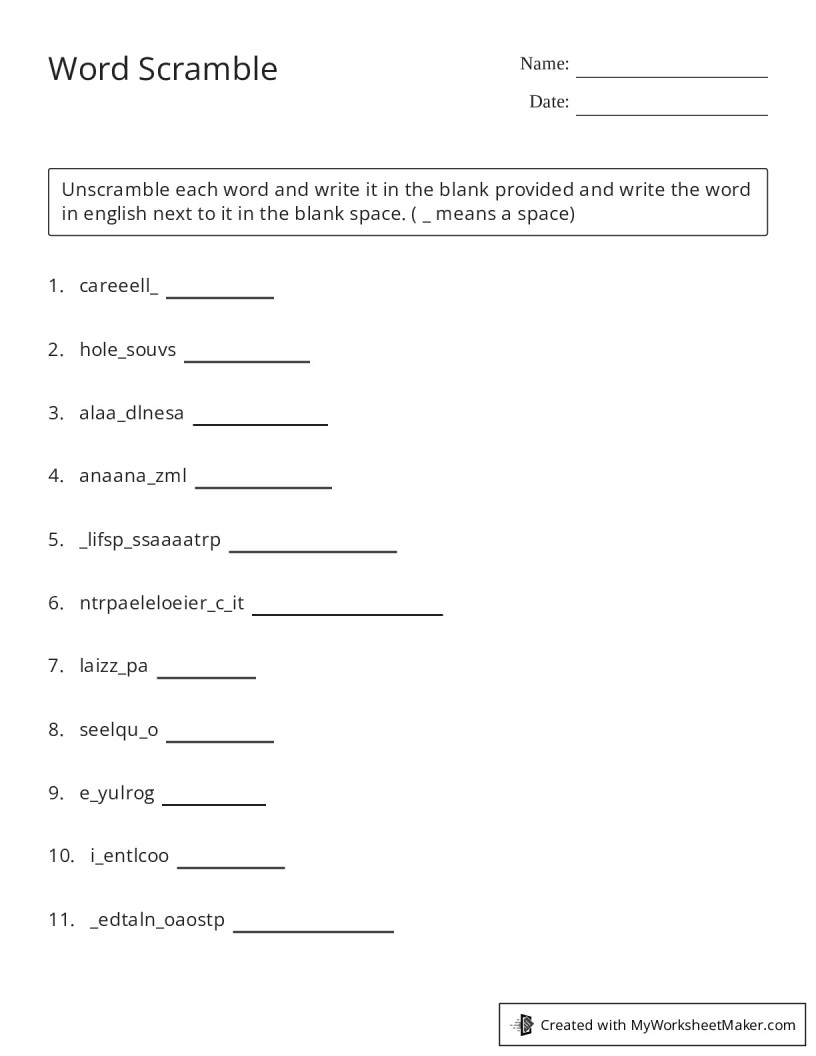 Word Scramble - My Worksheet Maker: Create Your Own Worksheets