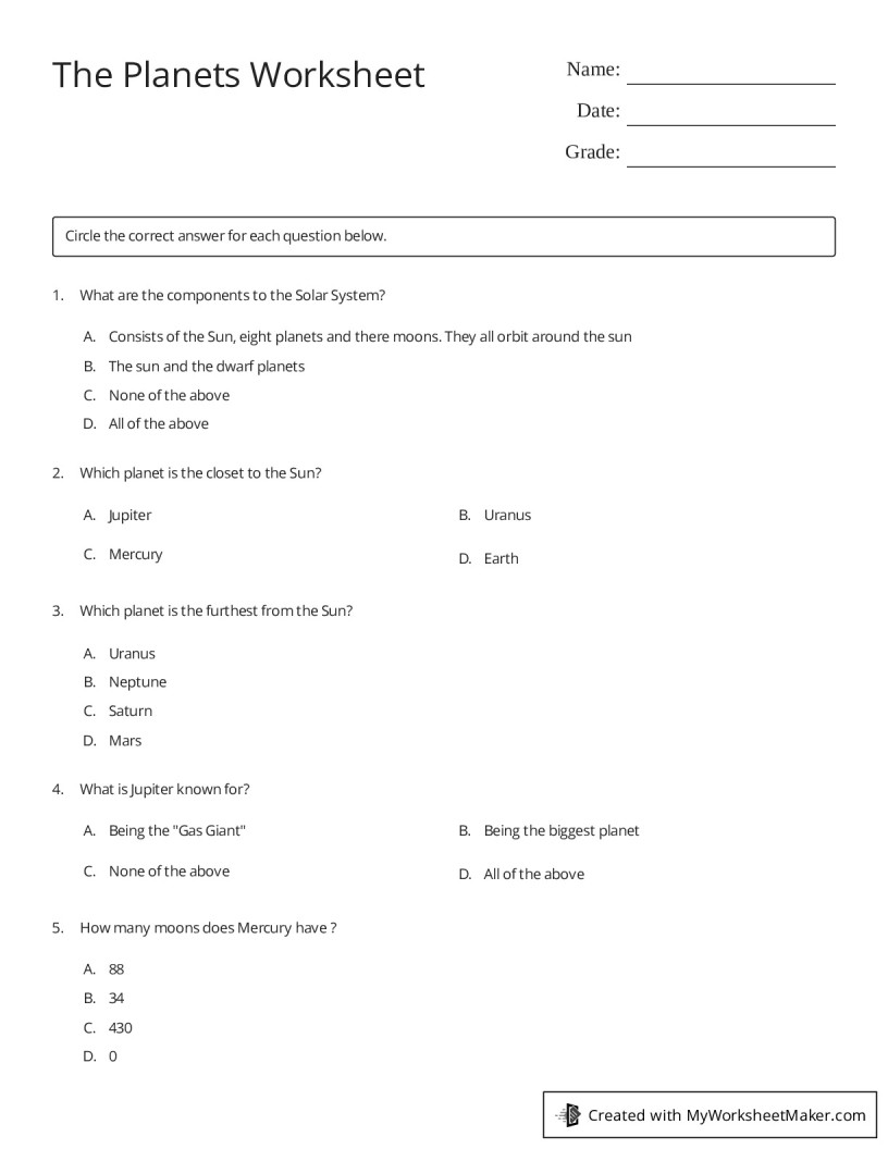 The Planets Worksheet My Worksheet Maker Create Your Own Worksheets