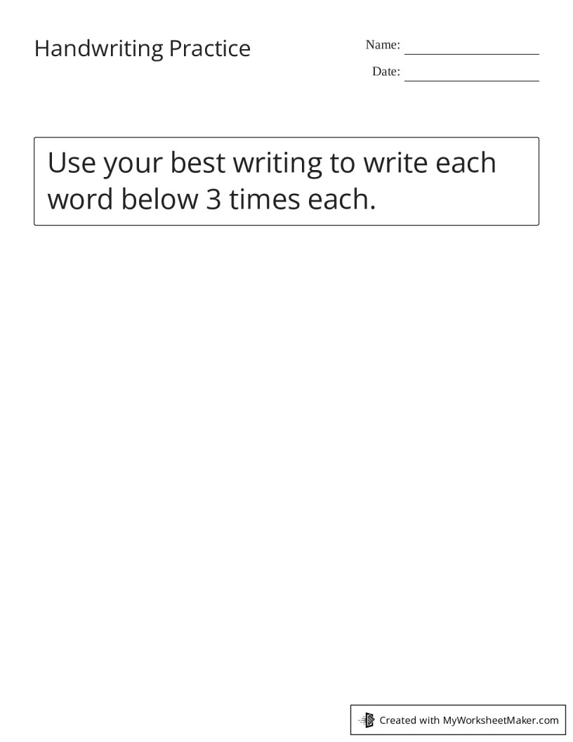 Handwriting Practice - My Worksheet Maker: Create Your Own Worksheets
