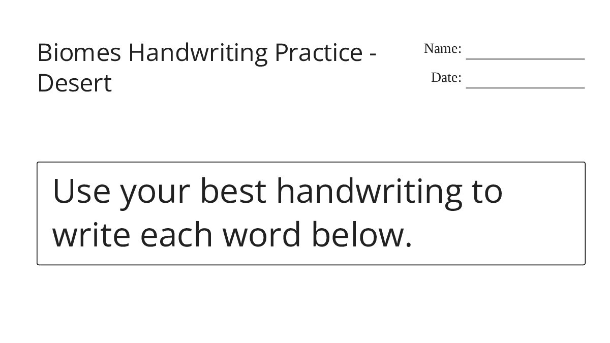 Biomes Handwriting Practice - Desert - My Worksheet Maker: Create Your ...