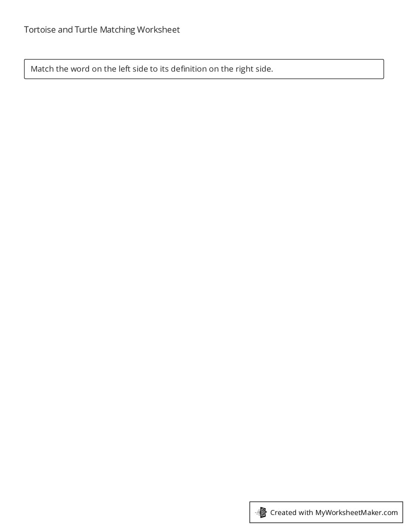 Tortoise and Turtle Matching Worksheet - My Worksheet Maker: Create ...