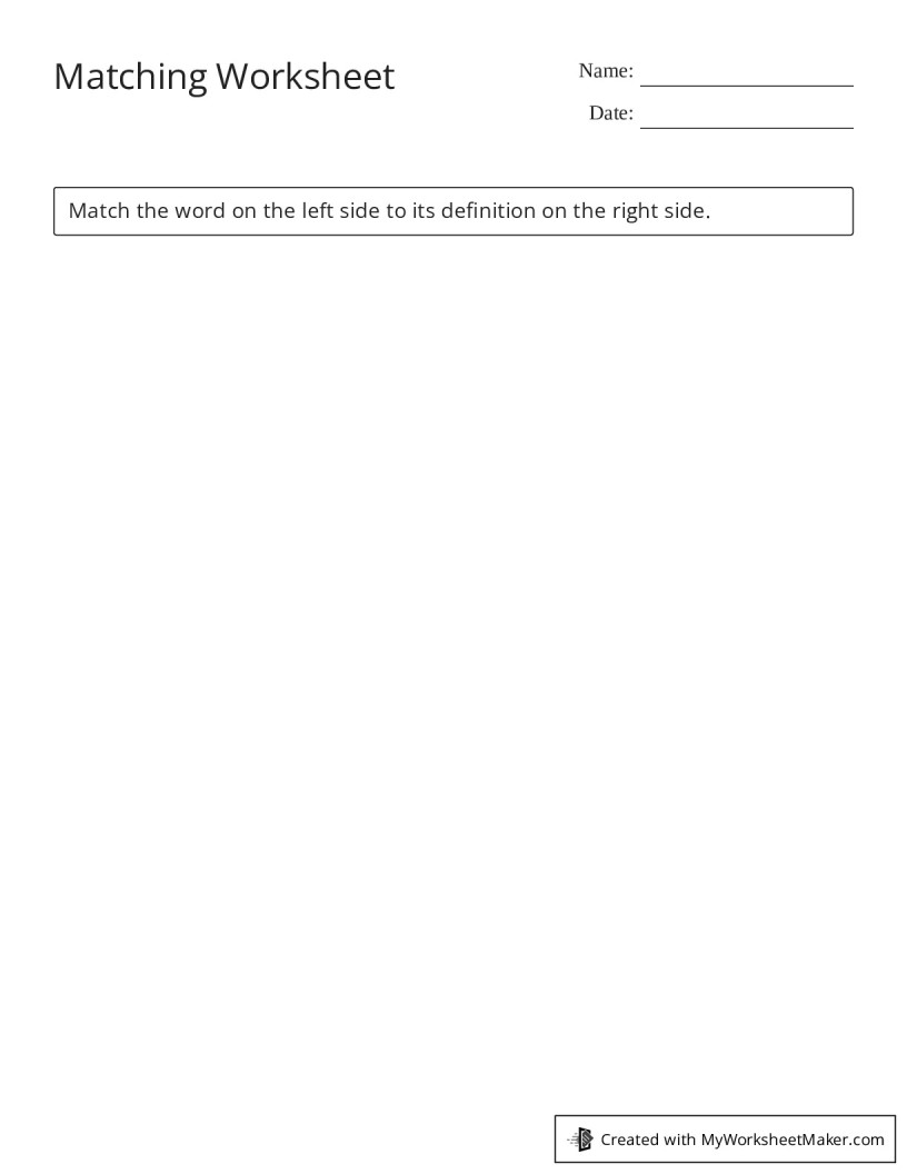 Matching worksheet my worksheet maker create your own worksheets
