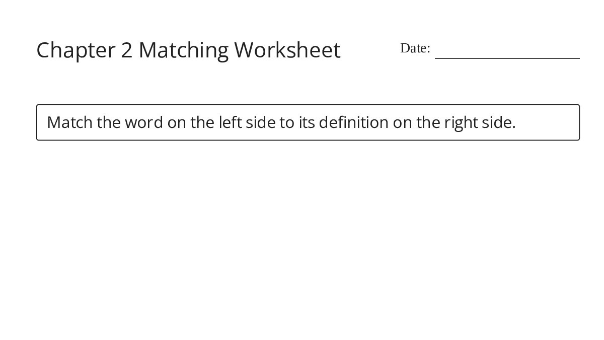 Chapter 2 Matching Worksheet - My Worksheet Maker: Create Your Own ...