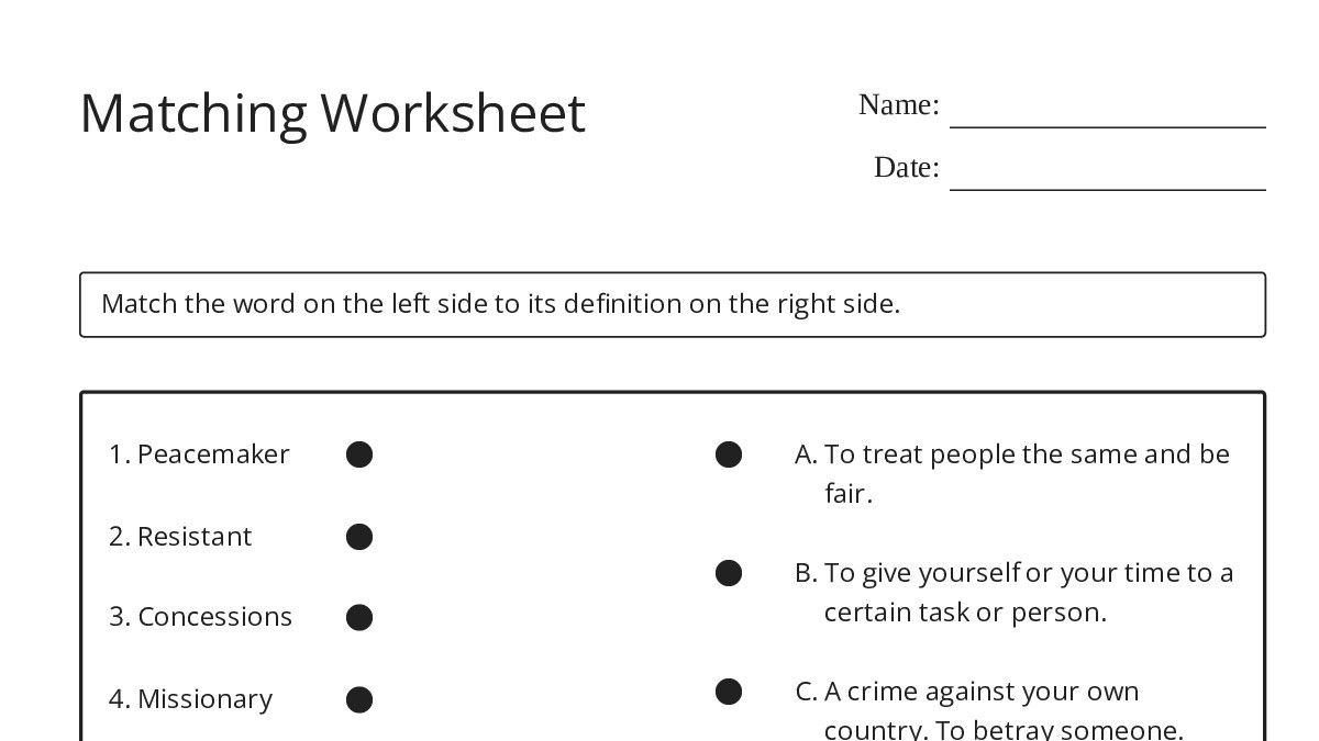 Matching Worksheet - My Worksheet Maker: Create Your Own Worksheets
