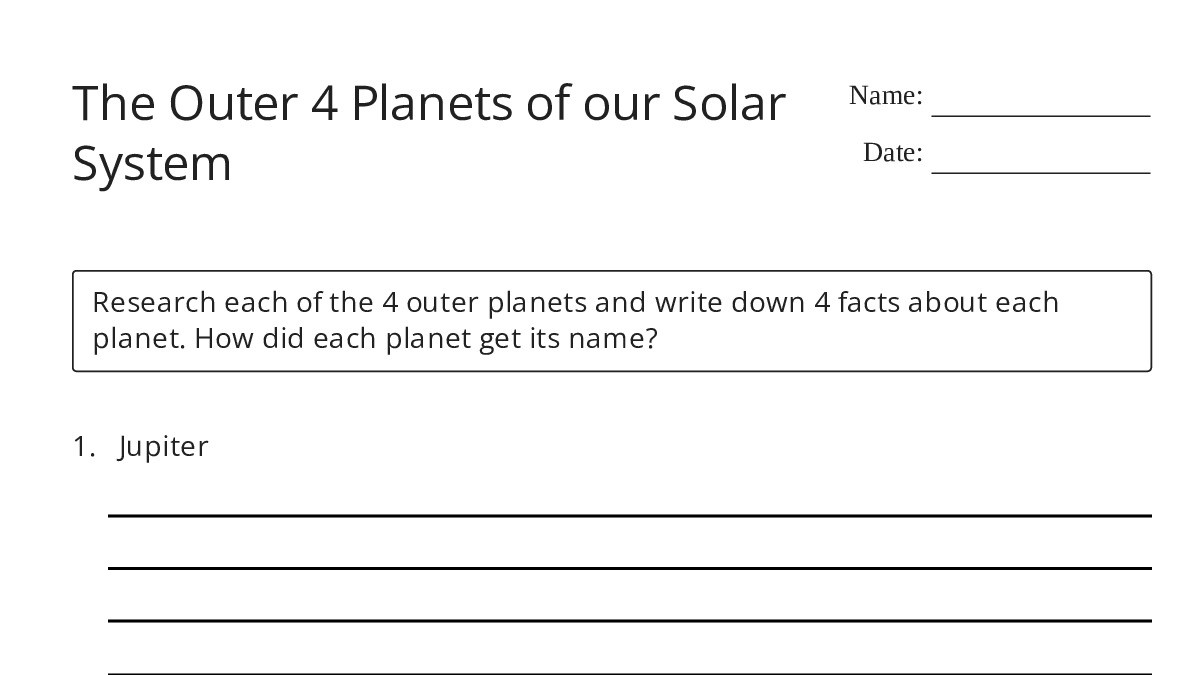 The Outer 4 Planets of our Solar System - My Worksheet Maker: Create ...