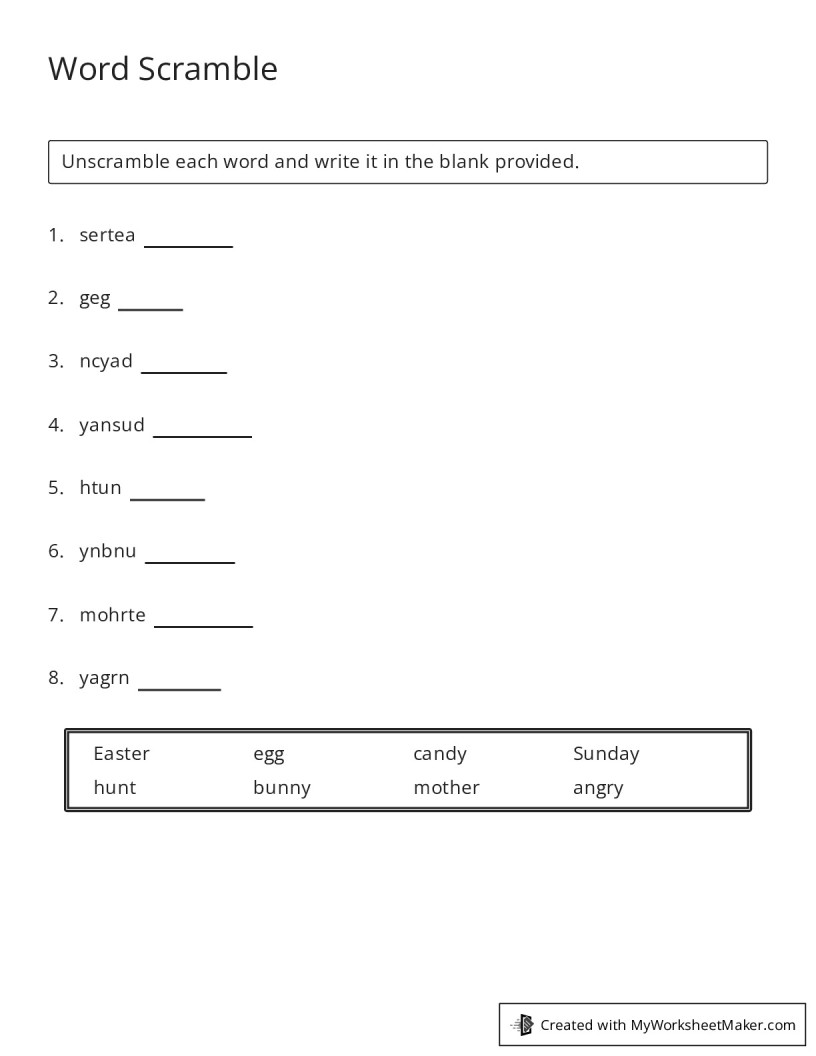 Word Scramble - My Worksheet Maker: Create Your Own Worksheets