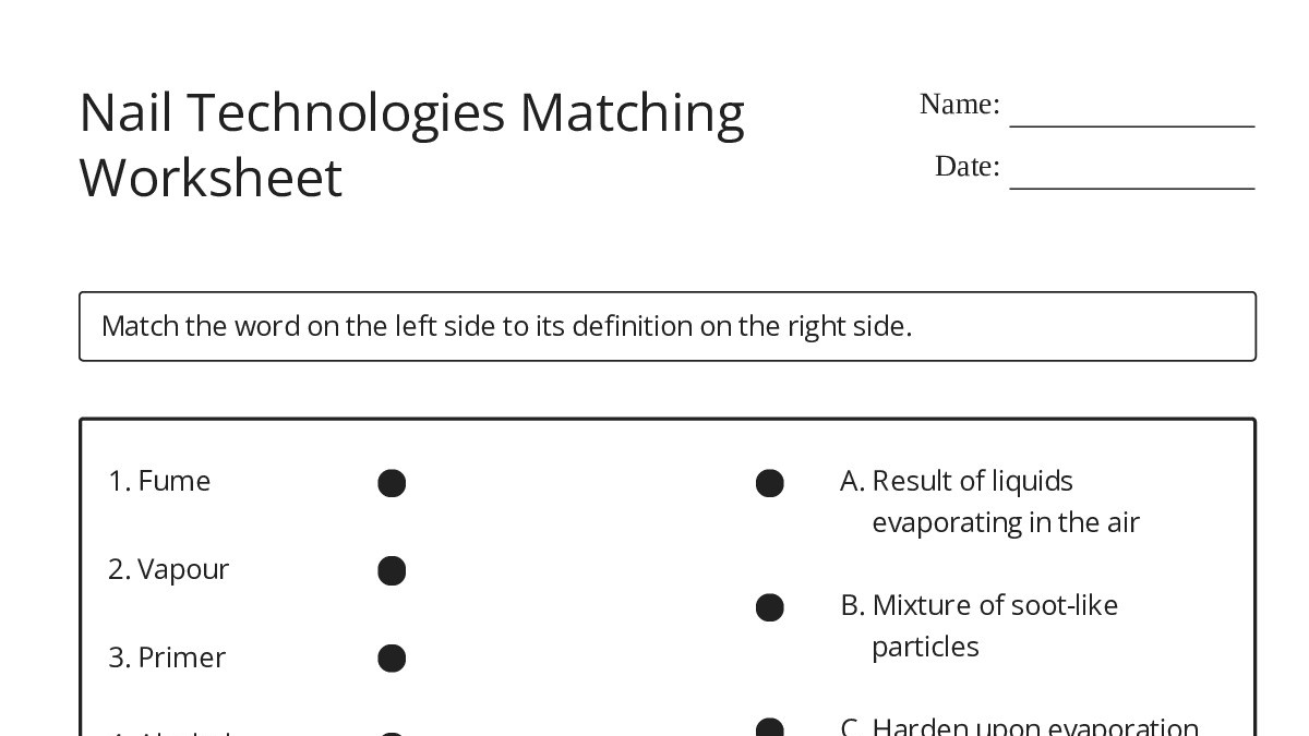 Nail Technologies Matching Worksheet - My Worksheet Maker: Create Your ...