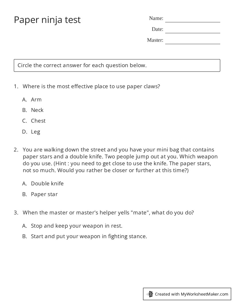 Paper ninja test - My Worksheet Maker: Create Your Own Worksheets