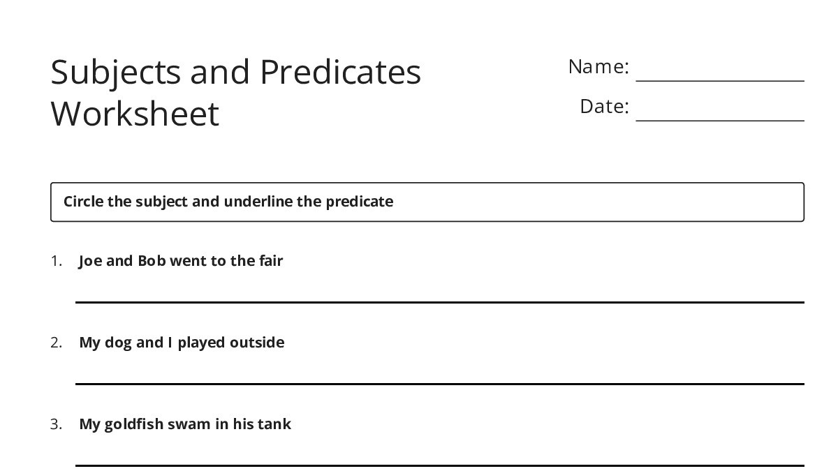 Subjects and Predicates Worksheet - My Worksheet Maker: Create Your Own ...