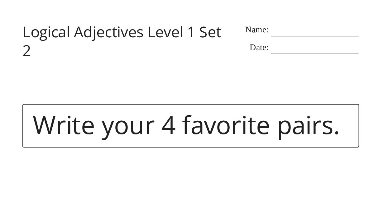 Logical Adjectives Level 1 Set 2 - My Worksheet Maker: Create Your Own ...
