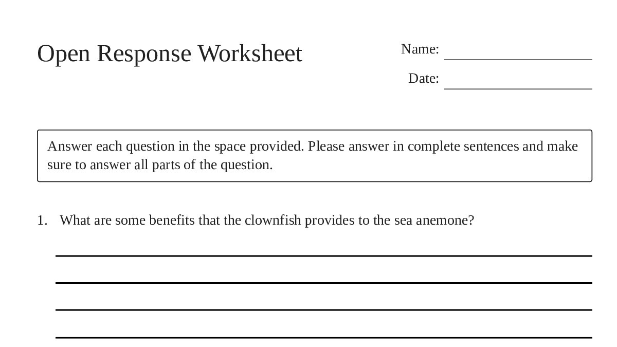 Open Response Worksheet - My Worksheet Maker: Create Your Own Worksheets