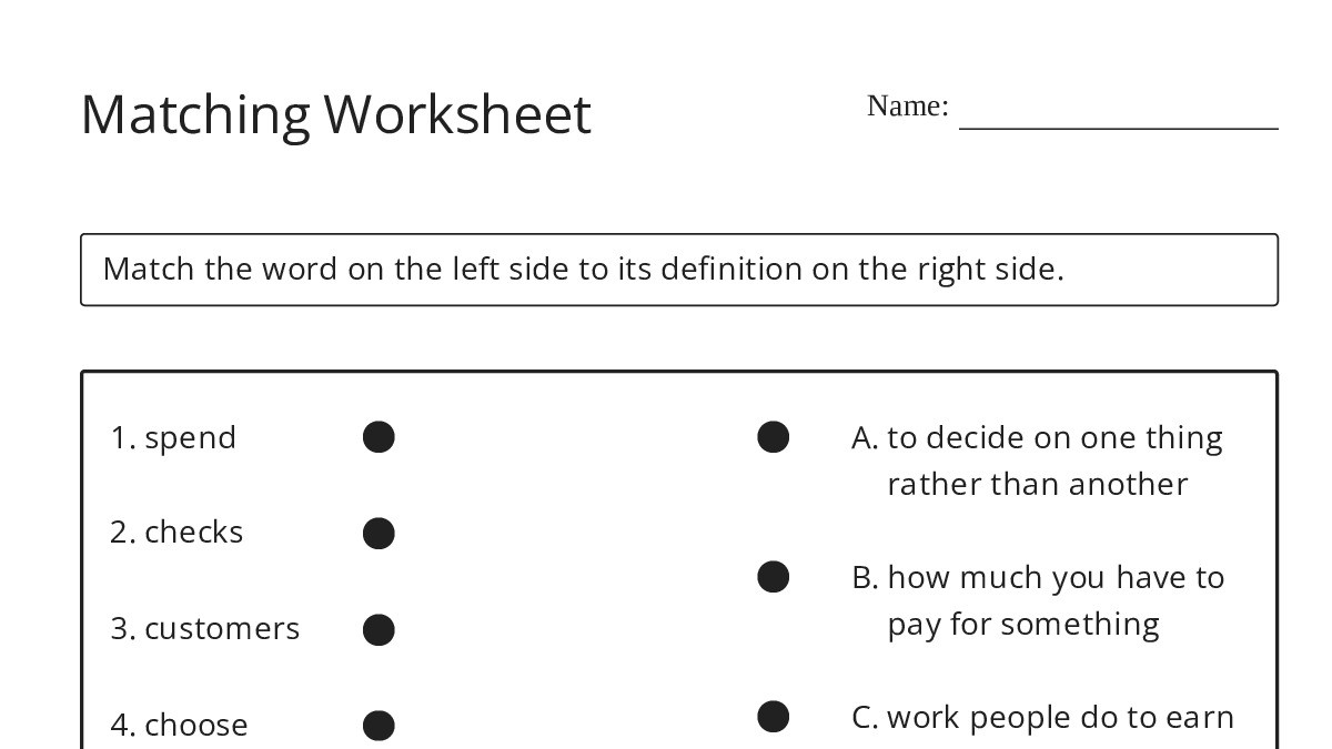 Matching Worksheet - My Worksheet Maker: Create Your Own Worksheets