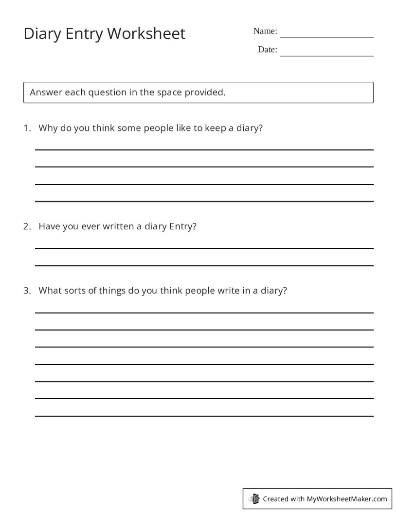 Diary Entry Worksheet - My Worksheet Maker: Create Your Own Worksheets