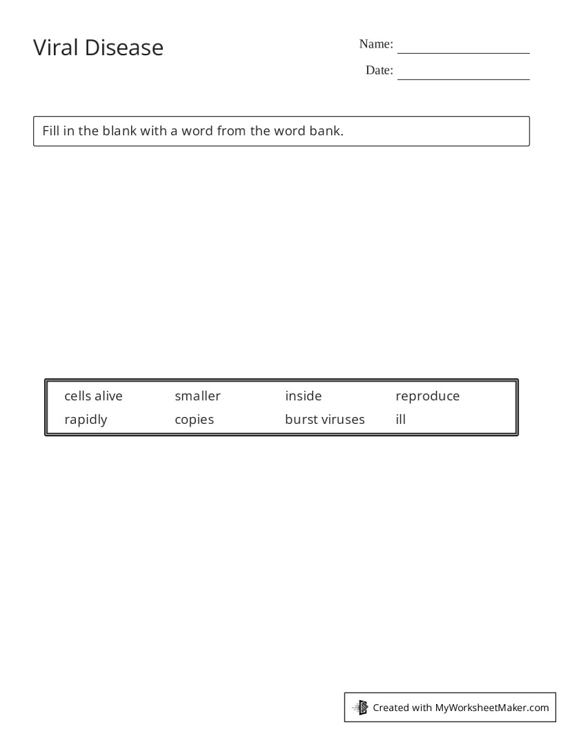 Viral Disease - My Worksheet Maker: Create Your Own Worksheets