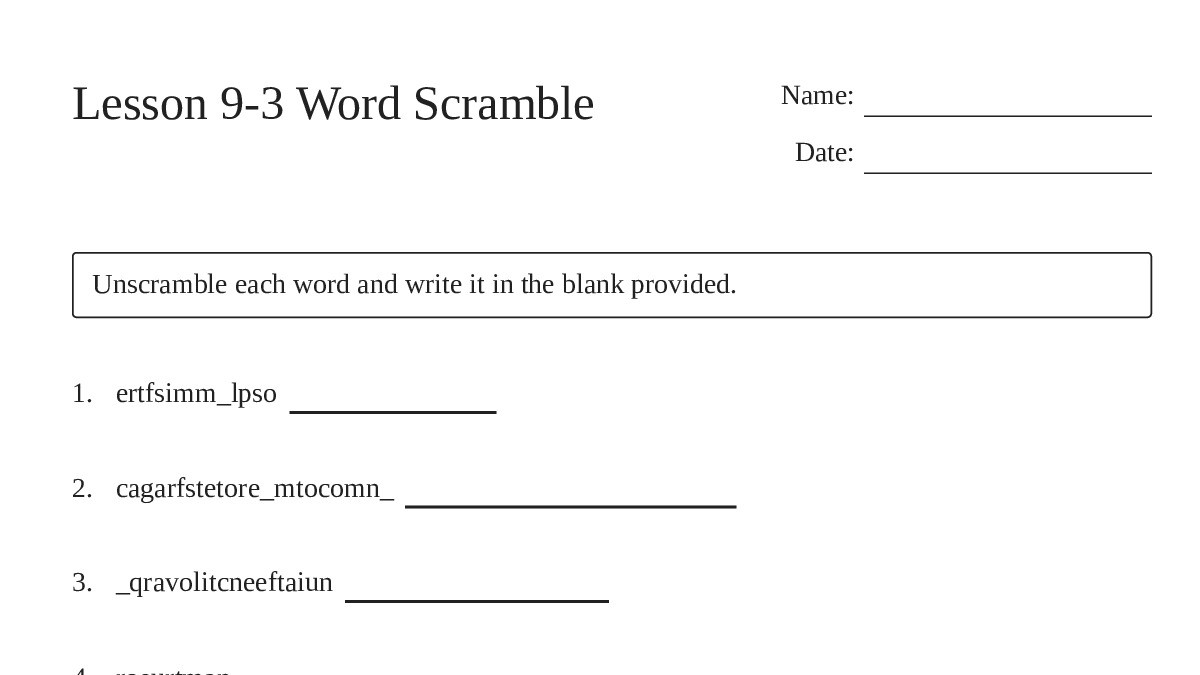 Lesson 9-3 Word Scramble - My Worksheet Maker: Create Your Own Worksheets