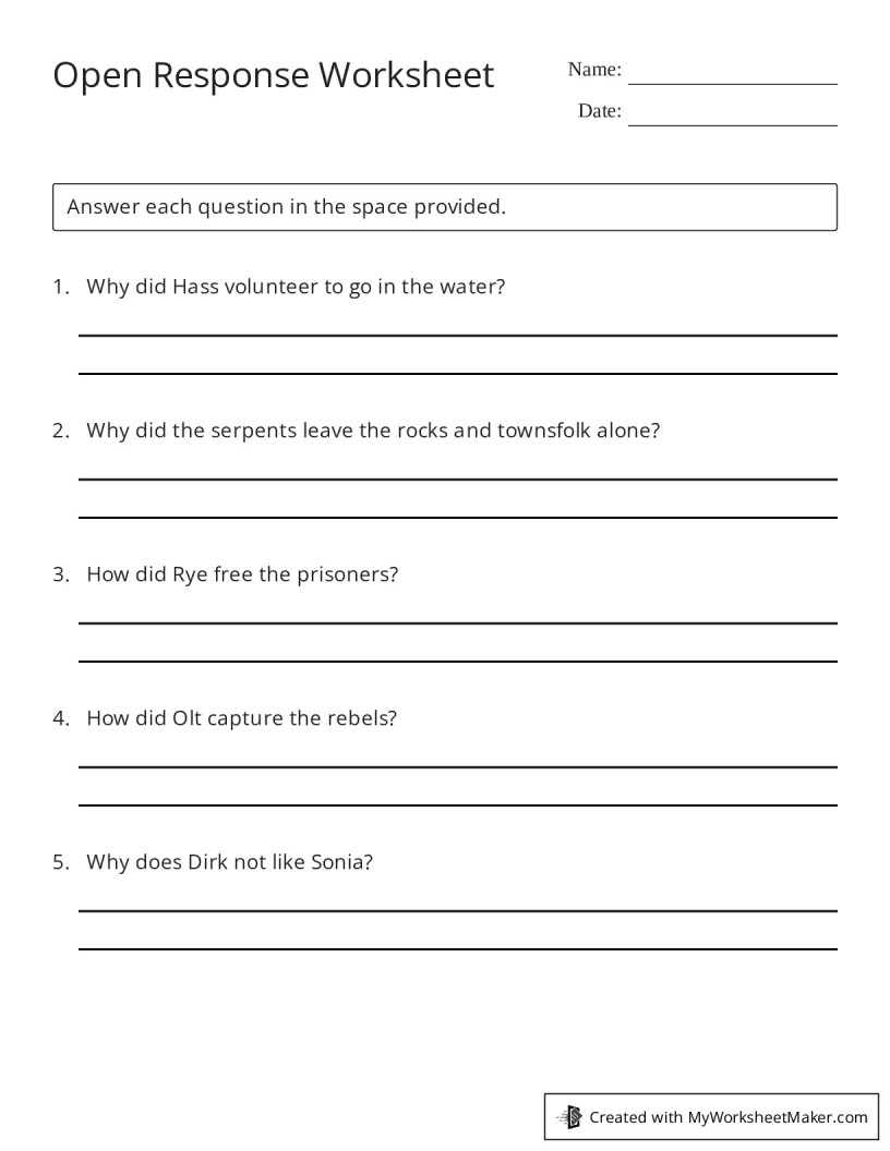 Open Response Worksheet - My Worksheet Maker: Create Your Own Worksheets