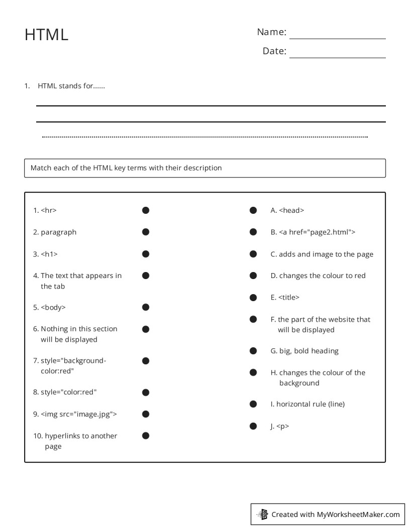 HTML - My Worksheet Maker: Create Your Own Worksheets