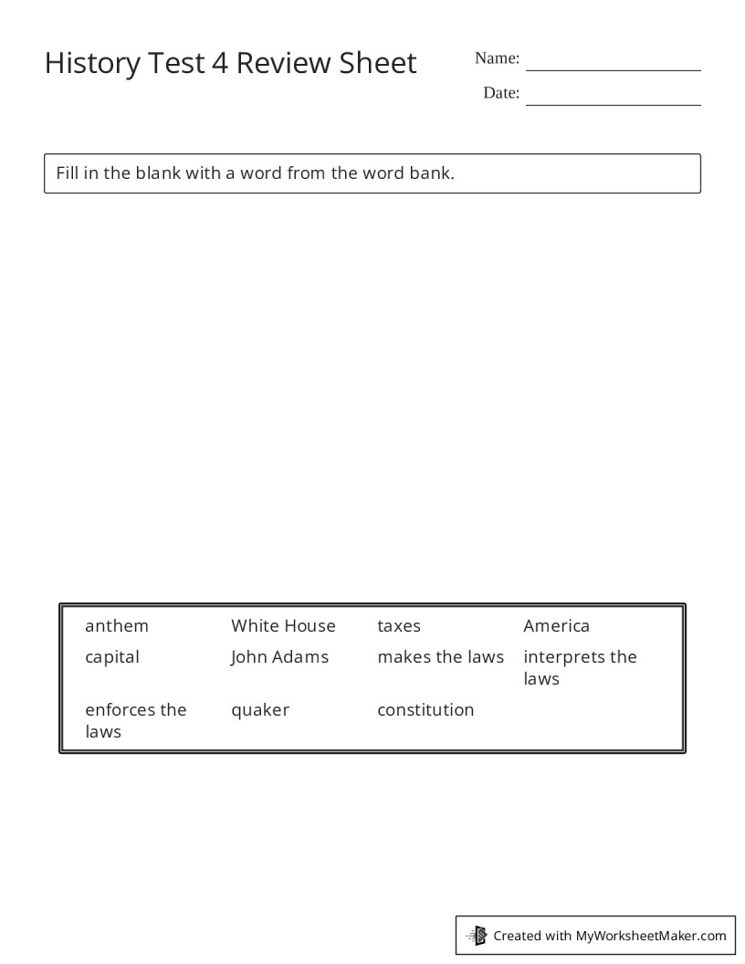 History Test 4 Review Sheet My Worksheet Maker Create Your Own Worksheets