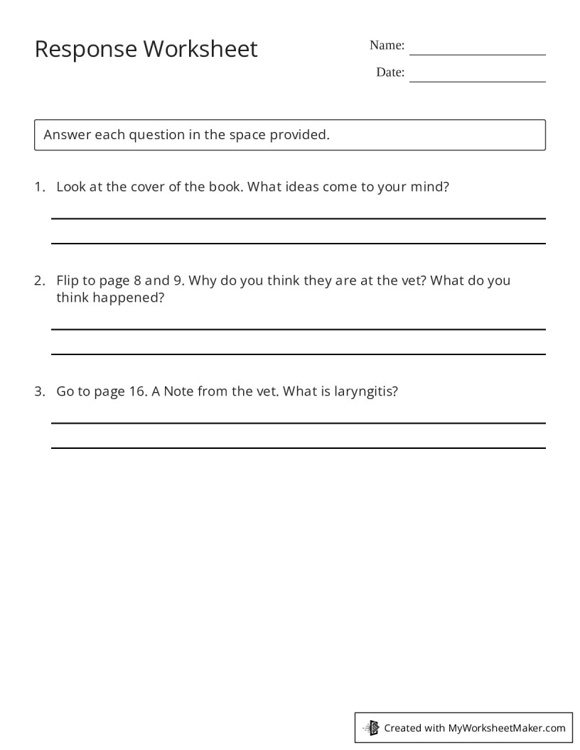 Respondent Worksheet.pdf Response Worksheet - My Worksheet Maker: Create Your Own Worksheets