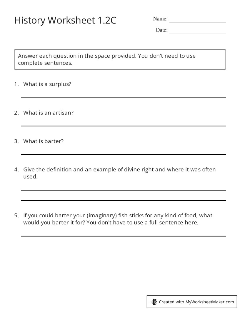 History Worksheet 1.2C My Worksheet Maker Create Your Own Worksheets
