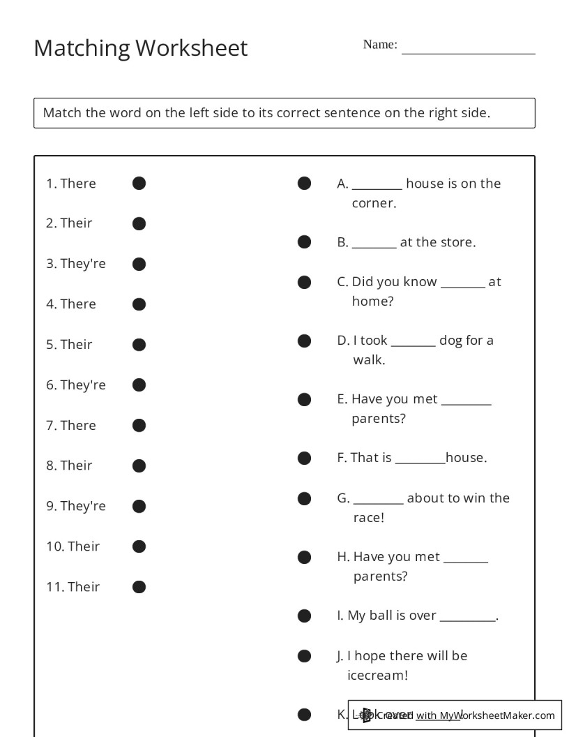 Matching Worksheet - My Worksheet Maker: Create Your Own Worksheets