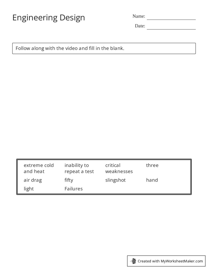 Engineering Design - My Worksheet Maker: Create Your Own Worksheets