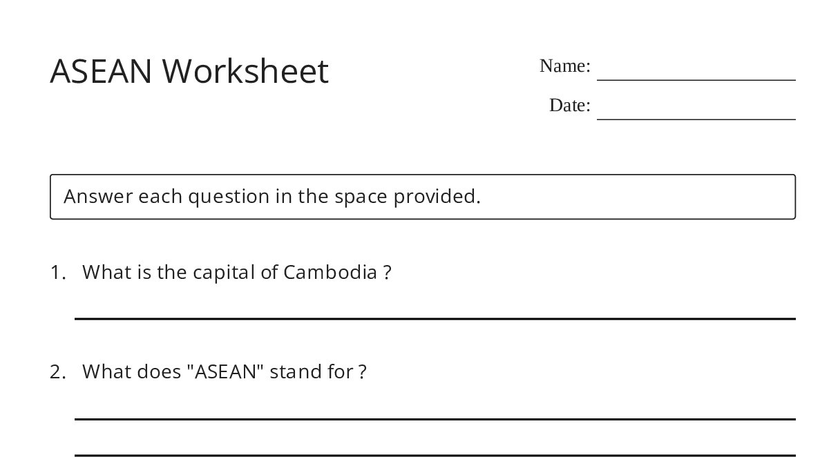 ASEAN Worksheet - My Worksheet Maker: Create Your Own Worksheets