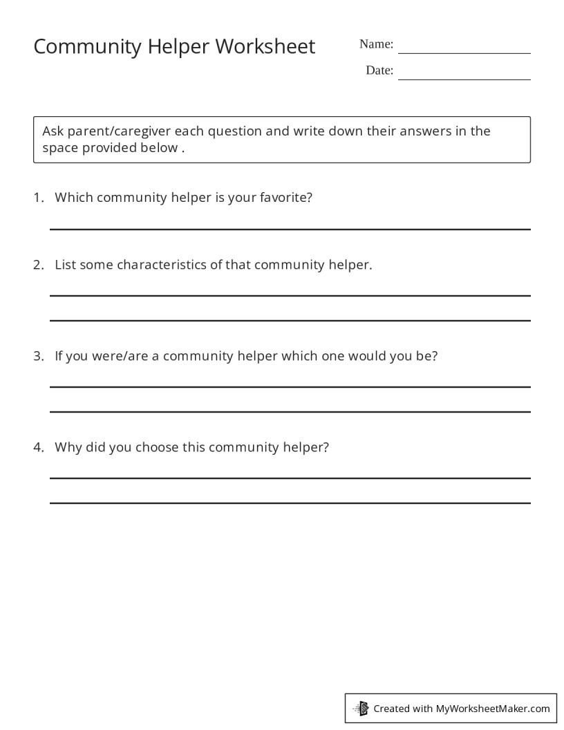 Community Helper Worksheet - My Worksheet Maker: Create Your Own Worksheets