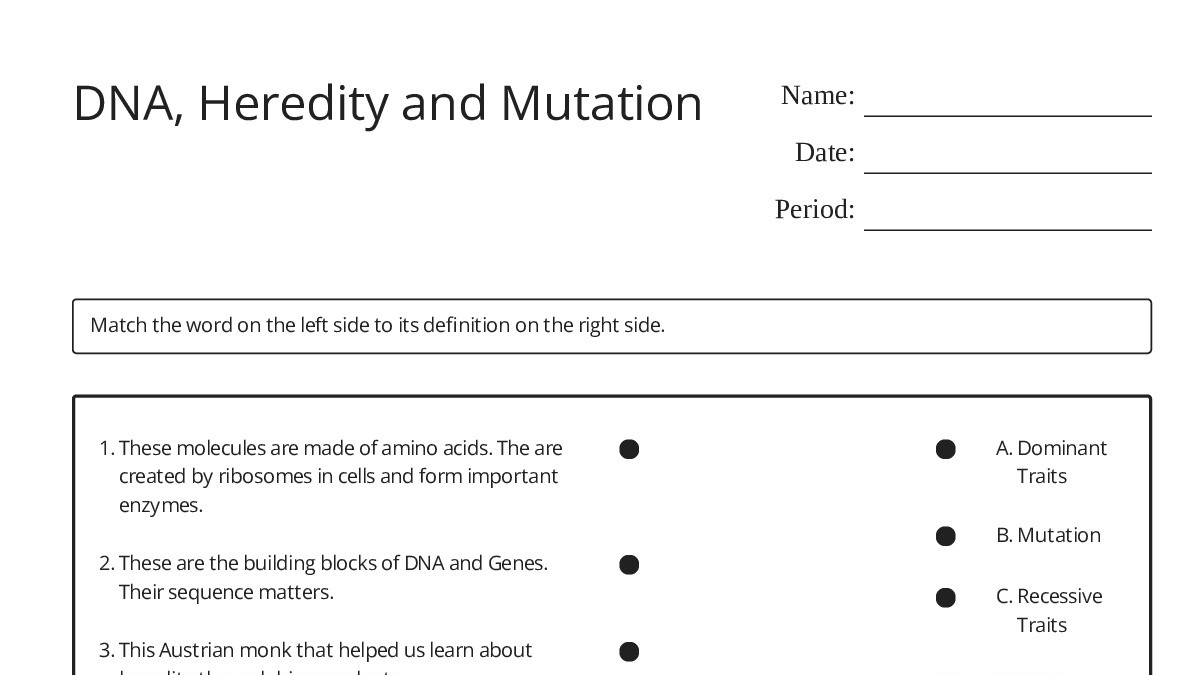 DNA, Heredity and Mutation - My Worksheet Maker: Create Your Own Worksheets