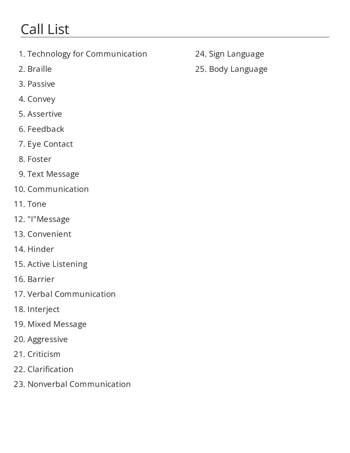 Communication skills bingo cards with nonverbal communication, active listening, and assertive communication.