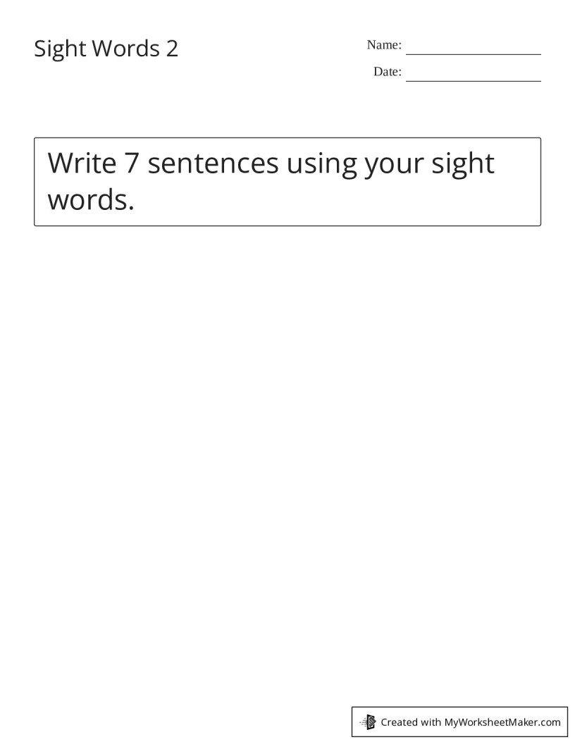 Sight Words 2 - My Worksheet Maker: Create Your Own Worksheets